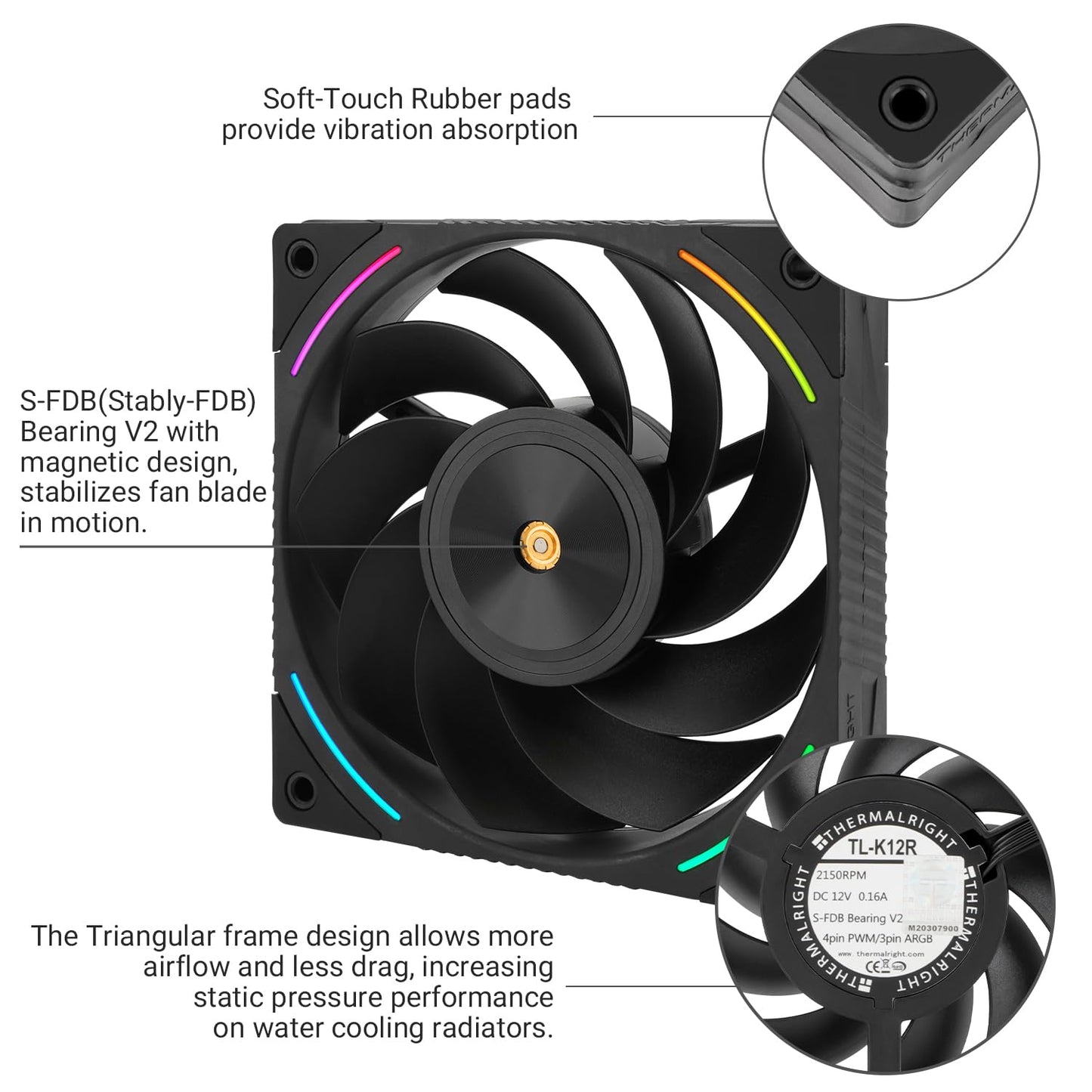 Thermalright TL-K12R CPU Case Fan, 120mm Black PC PWM Fan, 4PIN PWM Reverse Outlet, High-Performance Computer Cooler, Liquid Cooler and CPU Air Cooler