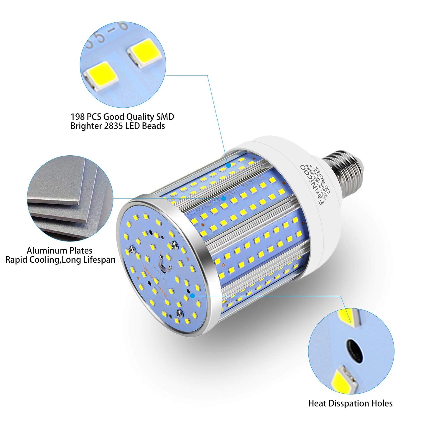2 Pack 280W Equivalent LED Corn Light Bulb, 4000 Lumen 6500K Cool White Daylight 40W LED Corn Lamp,E26/E27 Medium Base,for Indoor Outdoor Warehouse