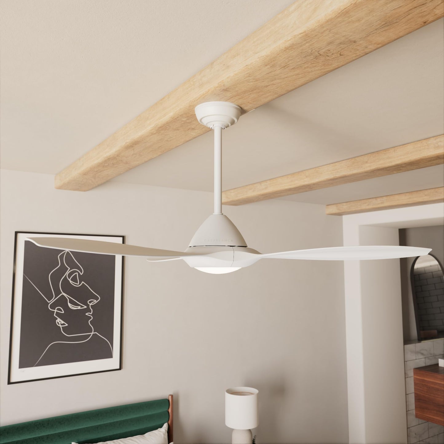 Casablanca Fan 56 inch Ceiling Fan with Light and Remote, Outdoor or Indoor White Ceiling Fan for Porch, Living Room, Office, Kitchen, Garage, 3