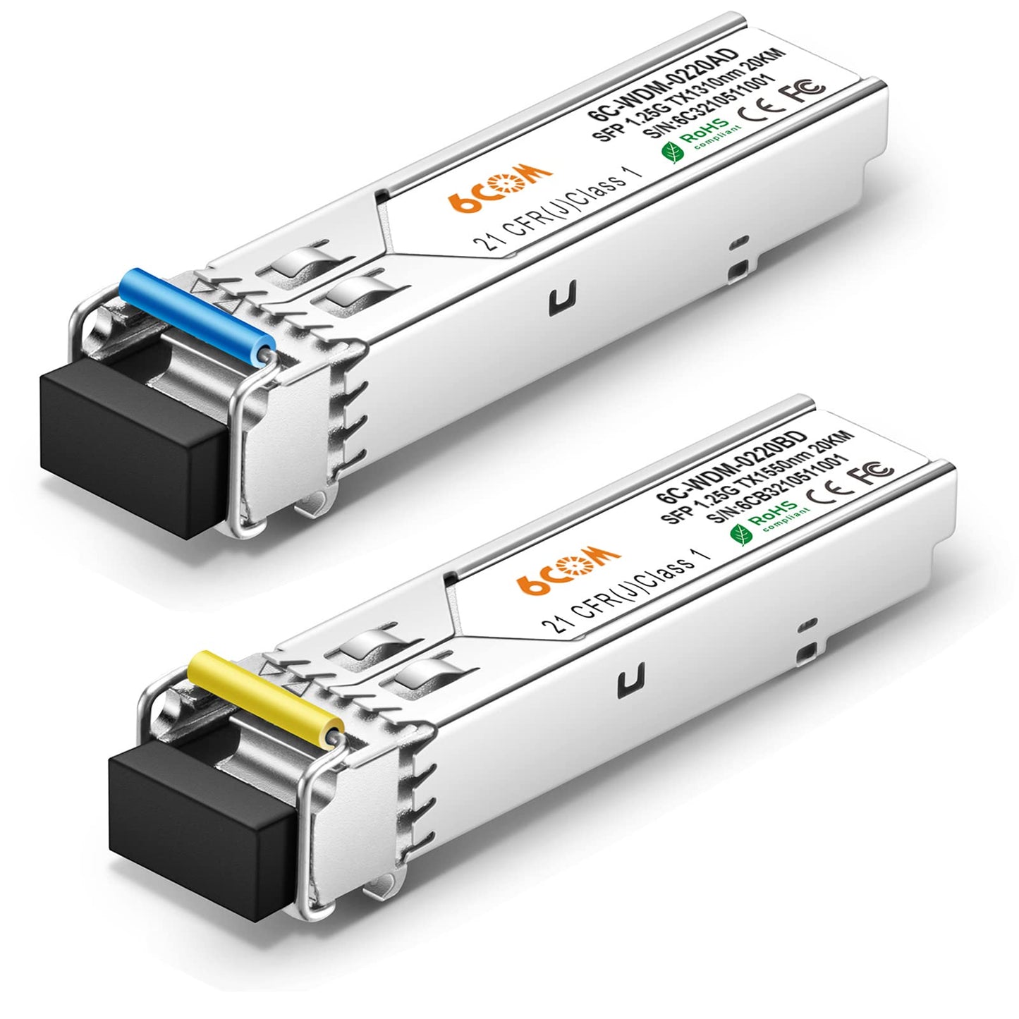A Pair of 1.25G SFP Bidi Networking Transceiver 1000Base-BIDI, 1550nm/1310nm SMF, up to 20 km, Compatible with Cisco, Ubiquiti UniFi, Mikrotik