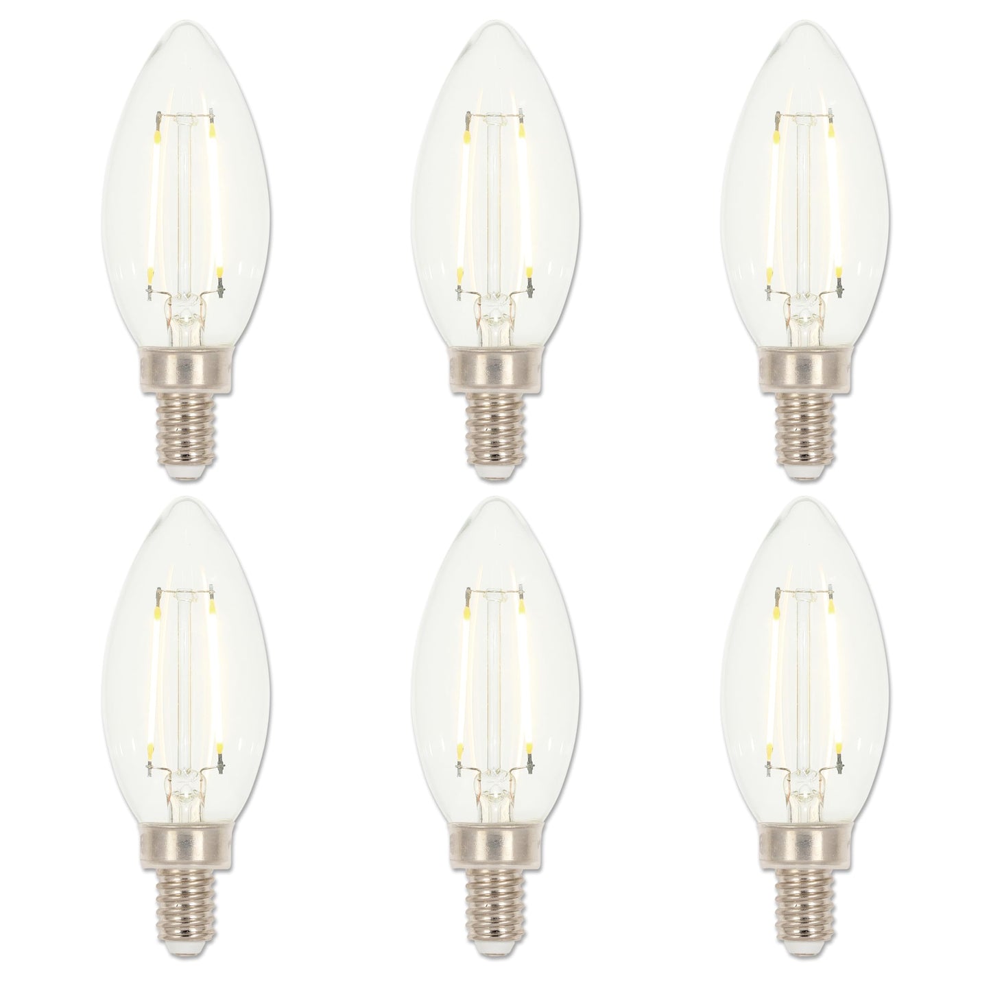 Westinghouse 5059220 2 Watt (25 Watt Equivalent) B11 Dimmable Clear Filament LED Light Bulb, Candelabra Base, 6 Pack