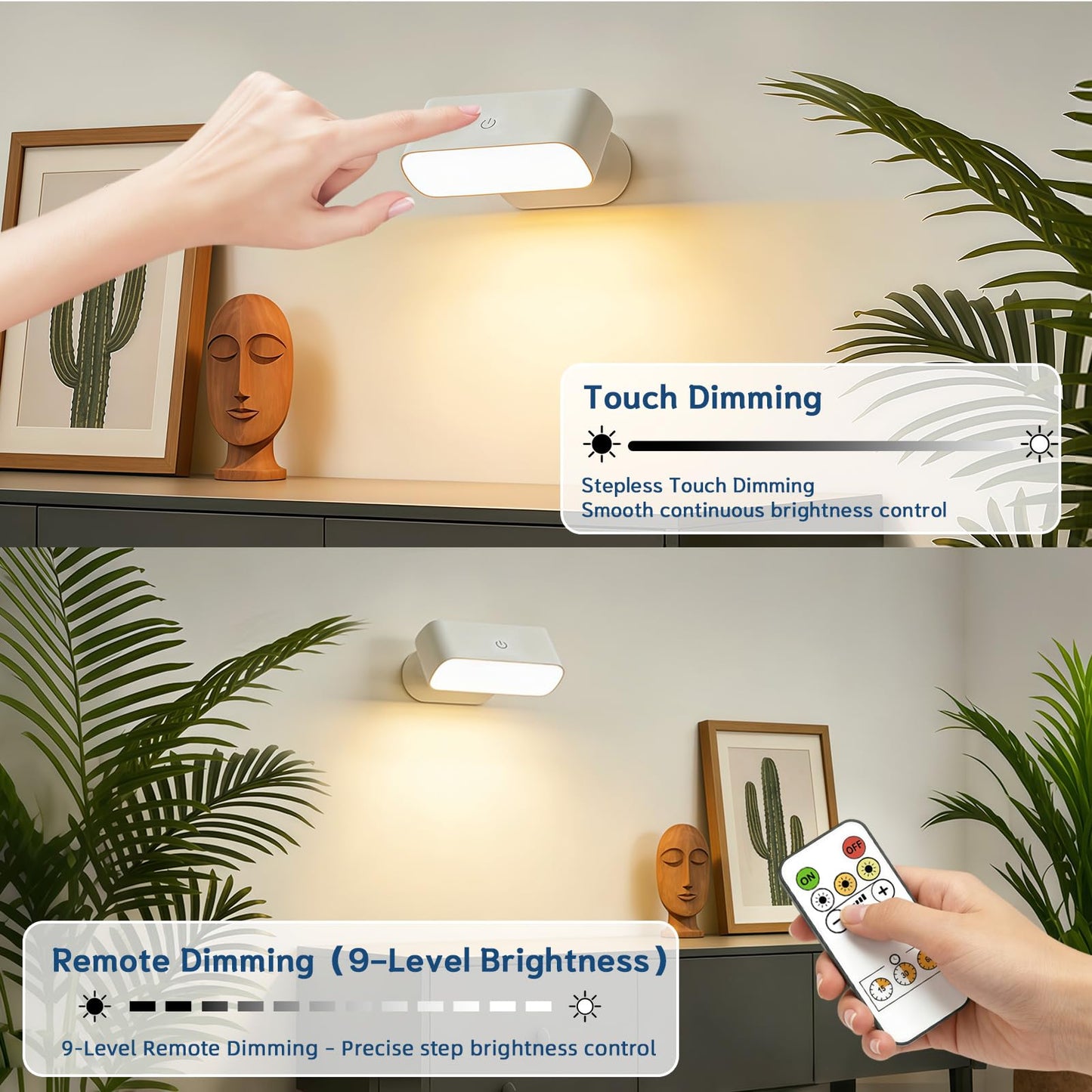 Alinana Wall Sconces Battery Operated with Timer, Rechargeable Wall Lights with Touch & Remote Control, Dimmable Stick On Wall Lights, Battery Powered