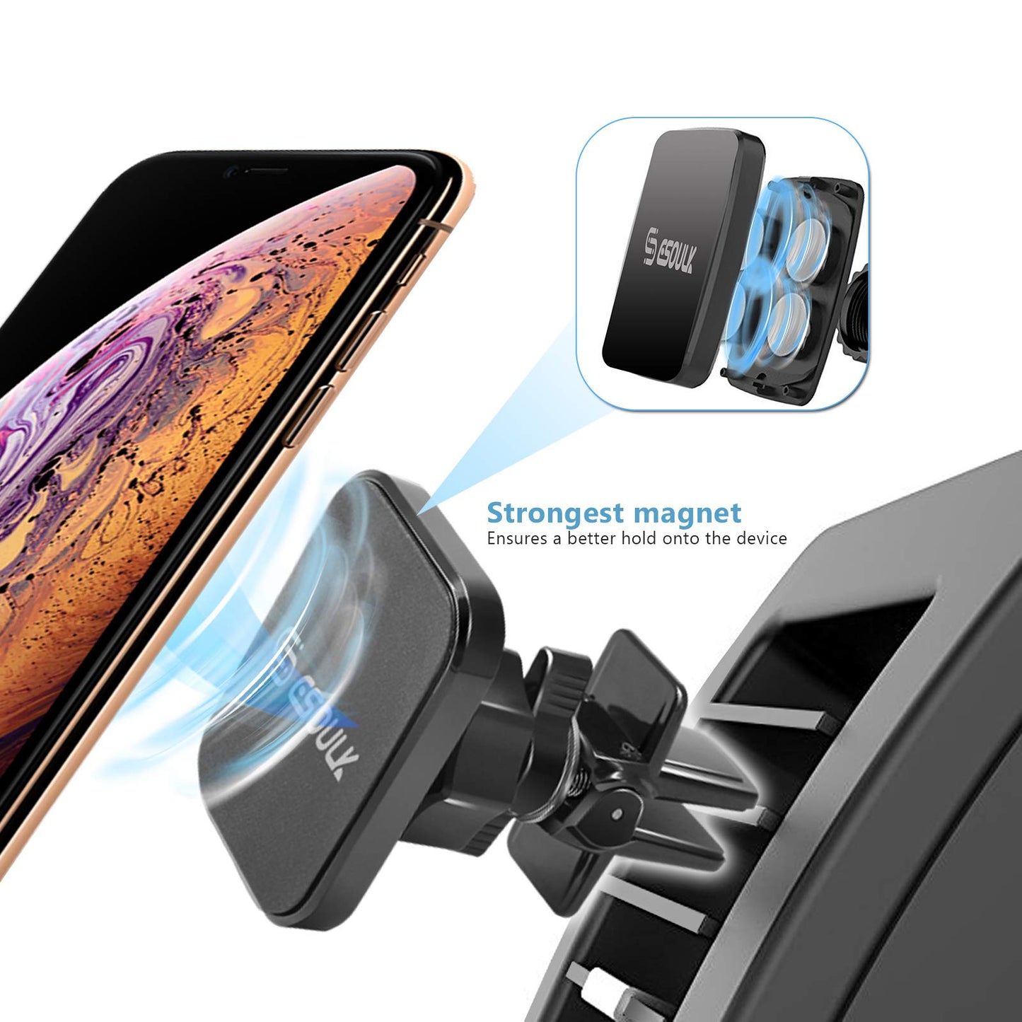 ESOULK - Magnetic Universal Air Vent Phone Car Mount Smartphone Holder, Black (ESLK-EH02P)