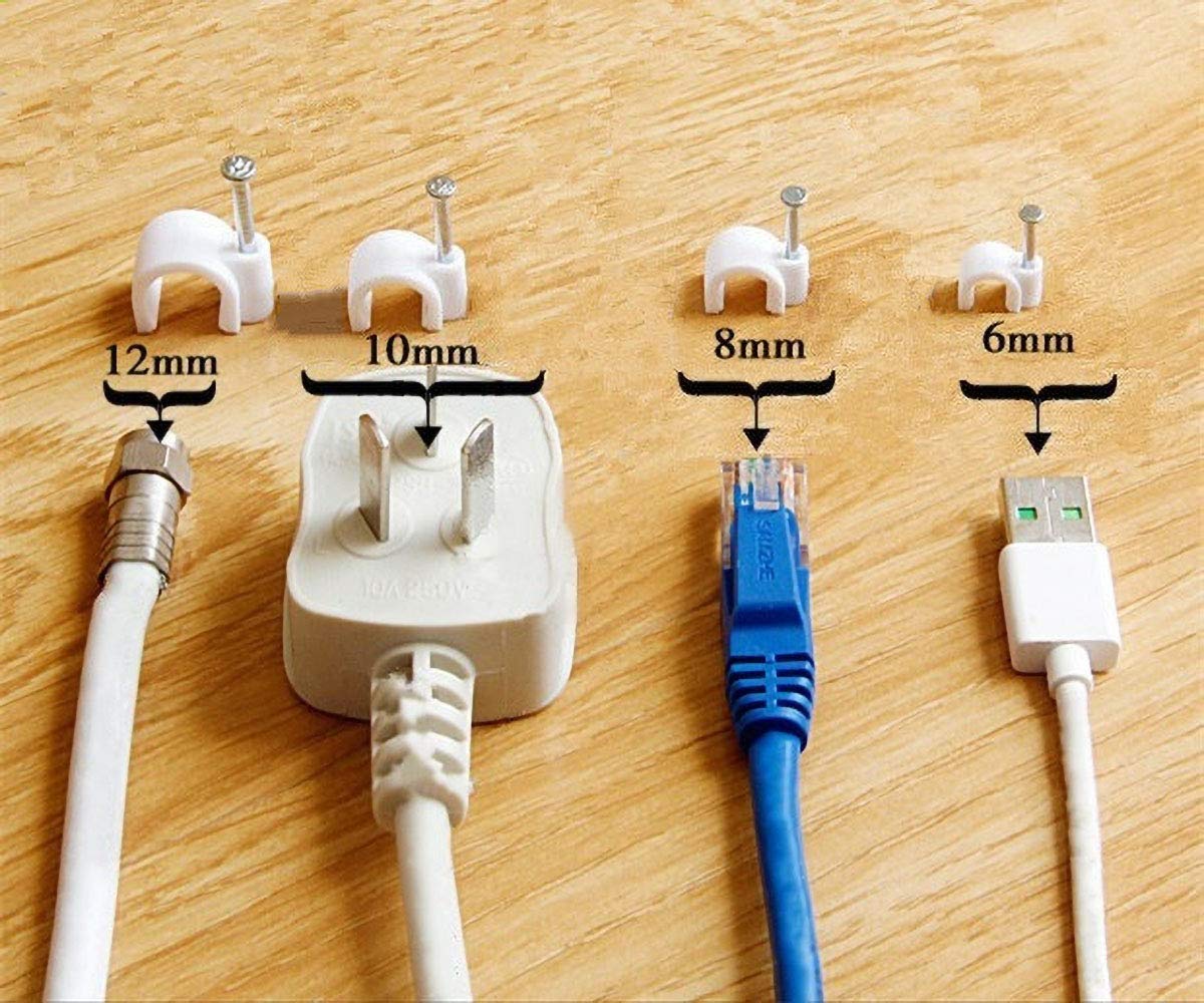 Round Cable Wire Clips, RG6/RG59/CAT5/CAT6/RJ45 Electrical Ethernet Dish TV Speaker Wire Cord Tie Holder, Single Coaxial Nail Clamps (6mm + 8mm + 10mm