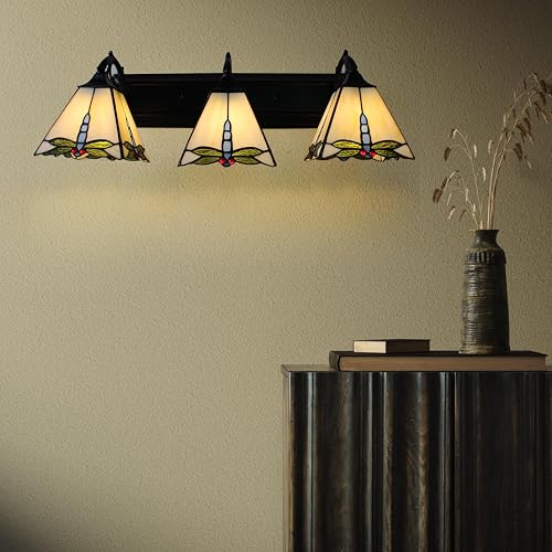 WUPYI Tiffany Style Wall Sconces 3 Lights,Vintage Stained Glass Wall Lamp for Bedroom Living Room Bathroom Hallway,Wall Mounted Vanity Light Indoor