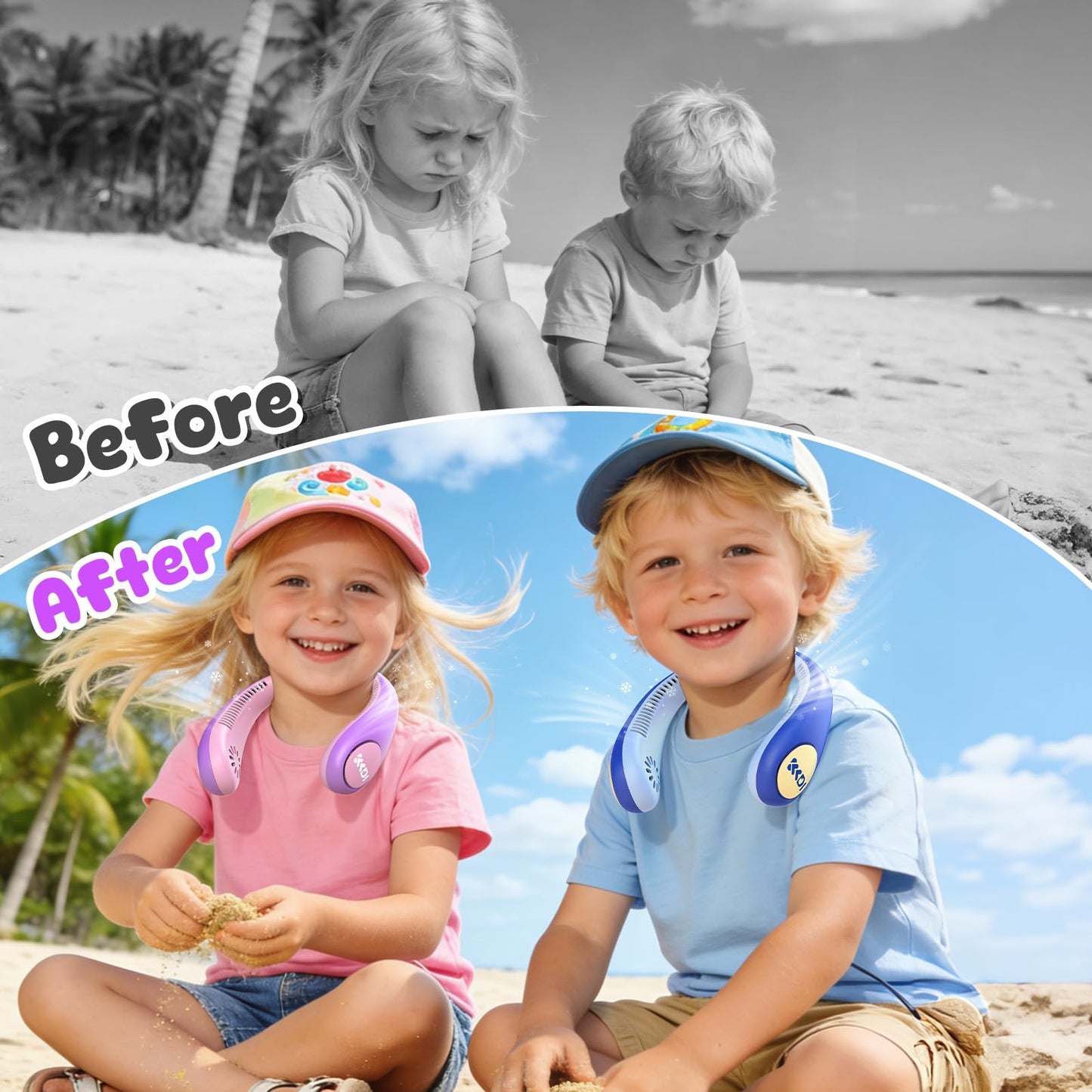 Kids Portable Neck Fan, Bladeless Fan for Kids, Safe Kids Rechargeable Cooling Fan for 4-14Y Girls, 2600mAh Personal Fans for Your Neck, 4 Speeds