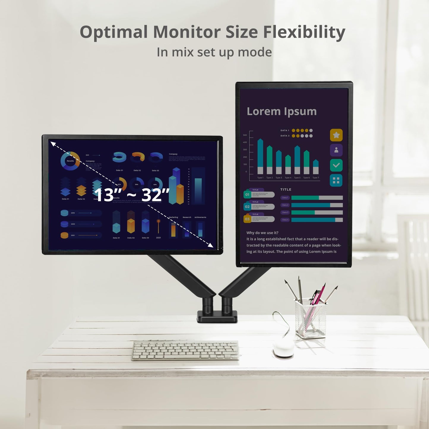 SIIG Dual Monitor Arm Stand for Desk - Fully Adjustable Gas Spring Mount Holds 22 lbs and 13-32 Inch Screens, VESA 75x75 100x100 with C-Clamp