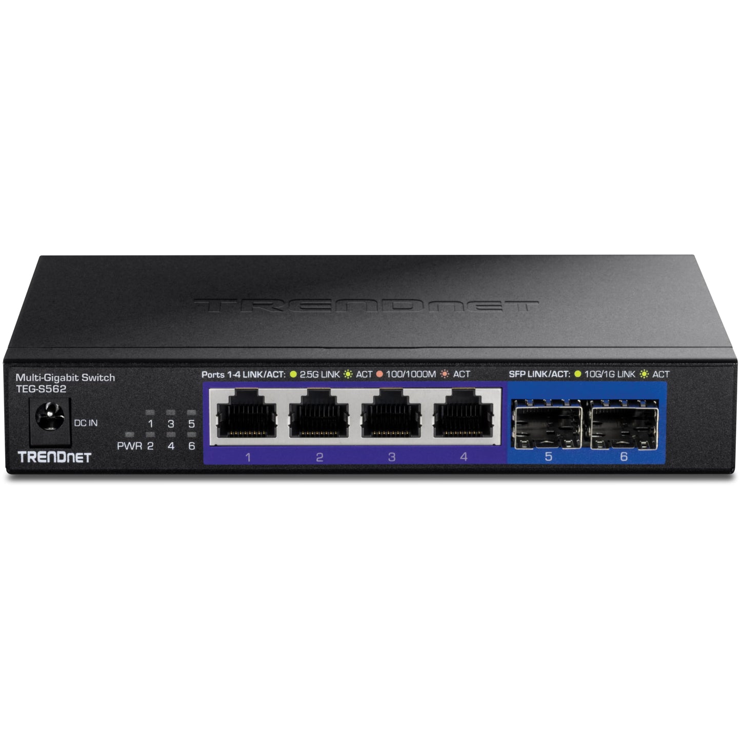 TRENDnet 6-Port Unmanaged Multi-Gig Switch, 4 x 2.5GBASE-T Ports, 2 x 10G SFP+ Ports Fanless, Compact Desktop Design, Metal Housing,Black, TEG-S562
