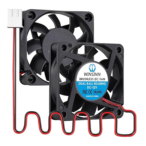WINSINN DC 60mm Fan 12V 6015 Dual Ball Bearing Brushless Cooling 60x15mm 2PIN (Pack of 2Pcs)