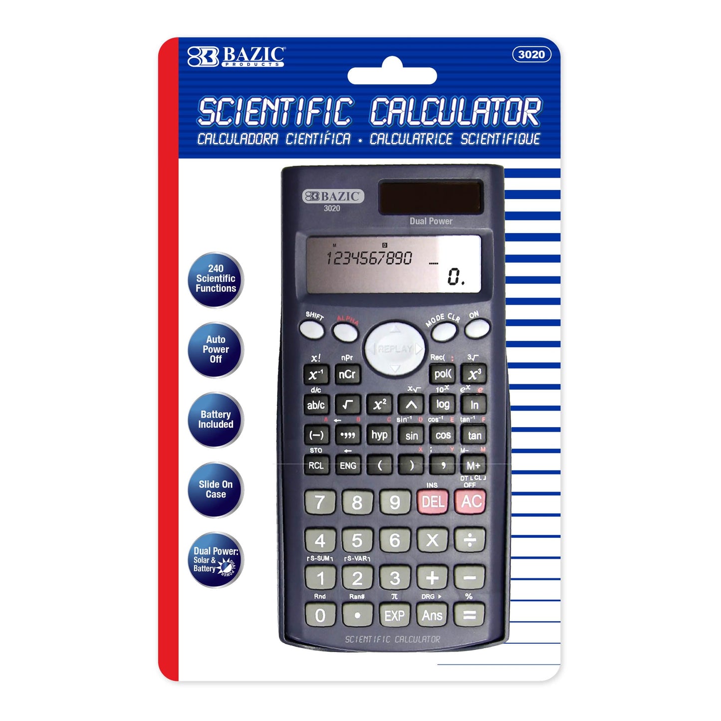 BAZIC 240 Function Scientific Calculator w/Slide-On Case