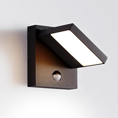 Lustrlach Outdoor Motion Sensor Wall Light LED Exterior Lighting Fixture for House Modern Porch Light Aluminum with Adjustable Head IP54 Waterproof