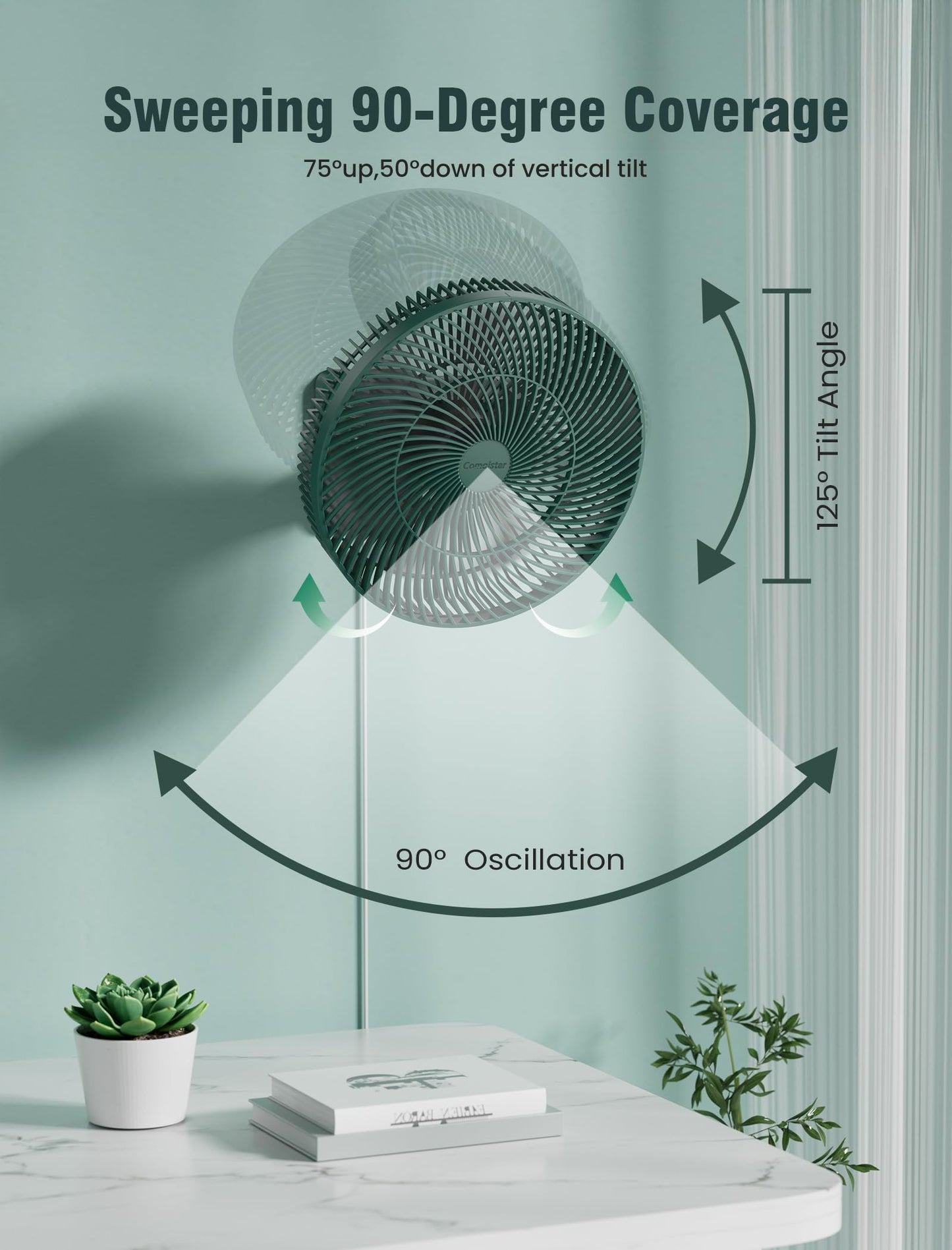 Comoistar 12-Inch Wall Mount Fan with Remote, 4 Speed Timer, 90° Oscillating Quiet Fan, 125° Tilt, Include 8.2ft Cord and Power Adapter for Bedroom