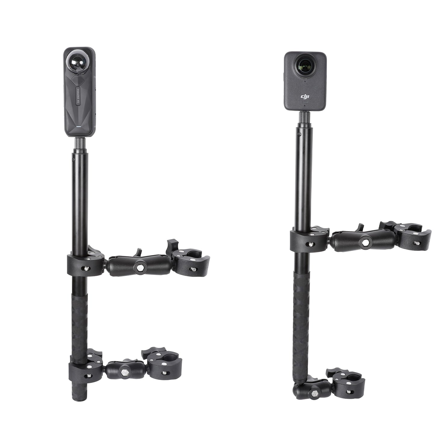 Motorcycle Mount kit for Insta360 One X5 X4 X3 X2 RS DJI OSMO 360 GoPro MAX 2- Double Clamps Handlebar Holder with 155cm Selfie Stick for Motorcycle