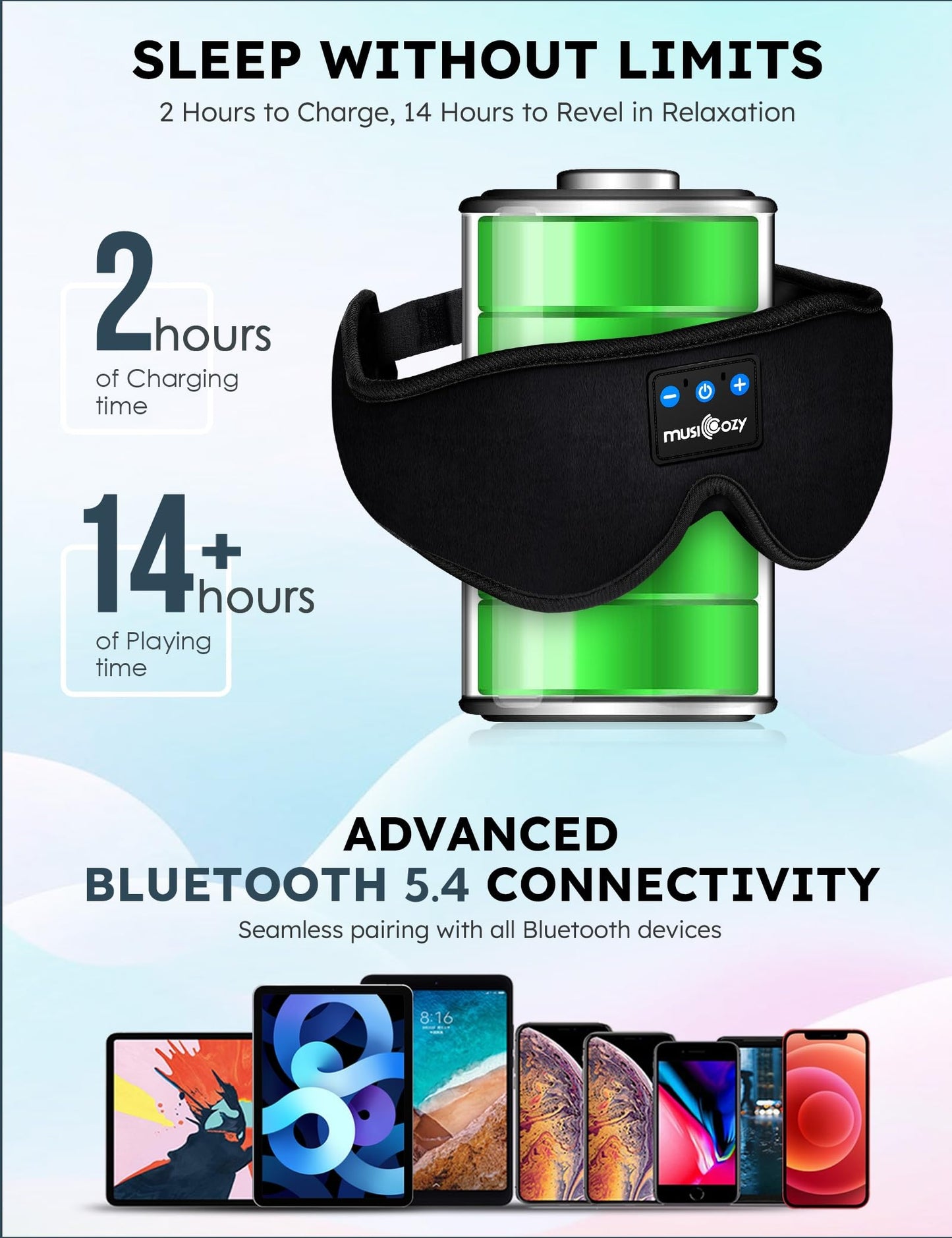 MUSICOZY Sleep Headphones, Bluetooth 5.4 Sleep Mask Headband Headphones Sleeping Eye Mask, Wireless Music Earbuds Earphones with HD Stereo Speakers…