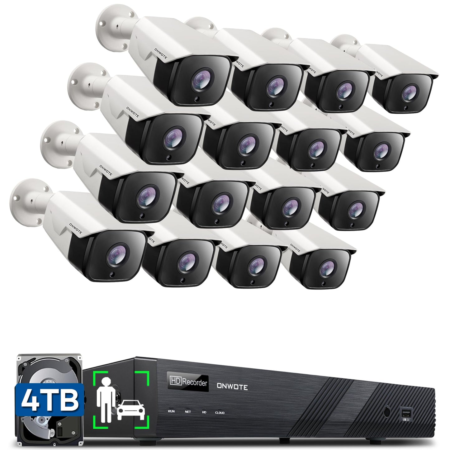 ONWOTE Face Recognition & AcuSearch, 16 Channel 6K 12MP NVR PoE Security Camera System, 16x 6MP 122° Outdoor Audio IP Cameras, AI Detect, 16CH