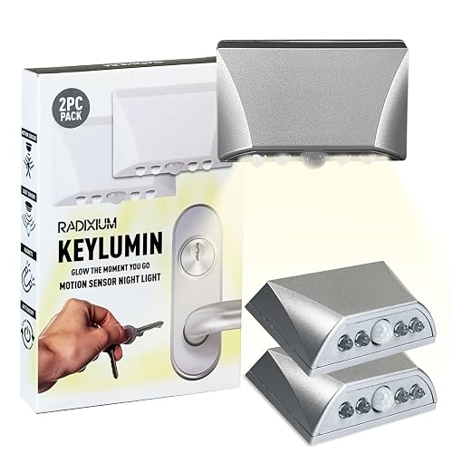 LIBERATECH Silver Motion Sensor Night Light - Auto On/Off with PIR Detection, 3-Way Mount (Magnetic/Adhesive/Screw) for Front Door Keyhole, Hallway
