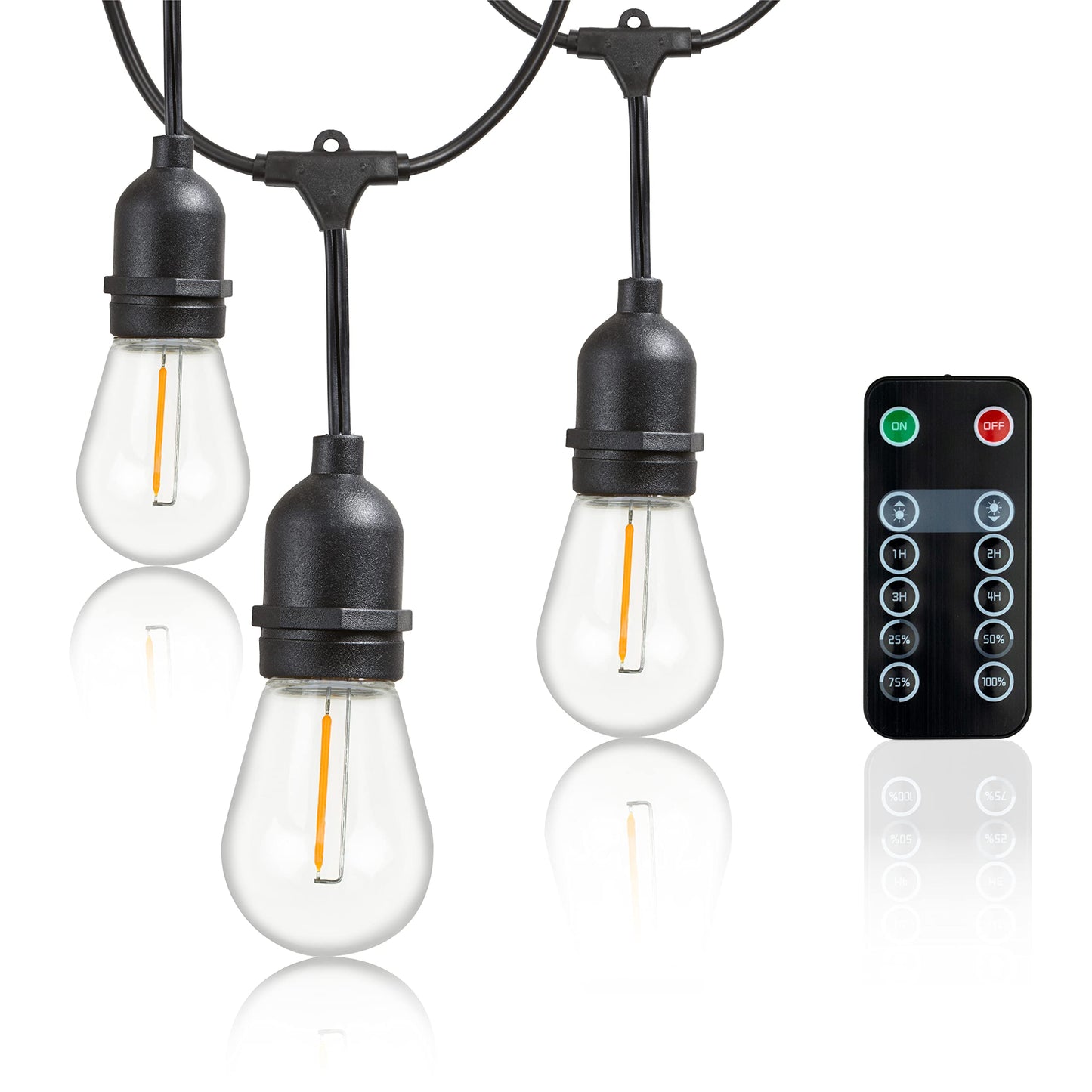 Newhouse Lighting LED String Lights with Weatherproof Technology, Dimmable with Wireless Remote Control, 48ft and 16 (15+1 Free) LED Light Bulbs