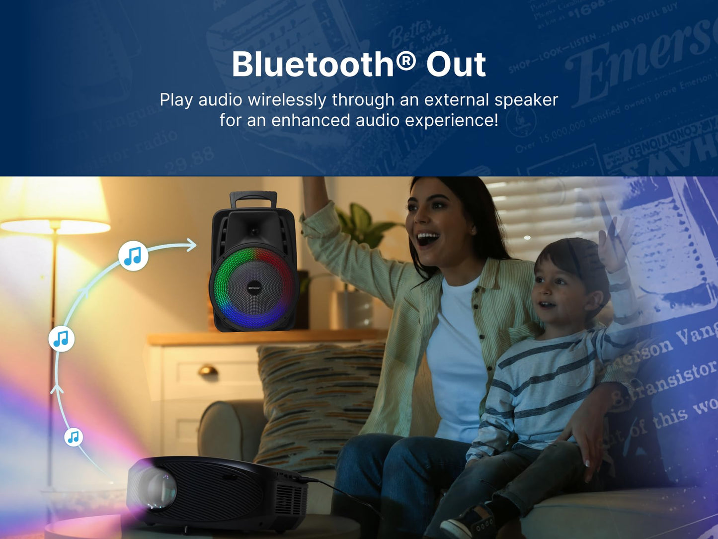 Emerson EVP-3002C 210" Home Theater LCD Projector Combo with Bluetooth, HDMI and USB Inputs, Stere Speaker, Remote Control, Included Projector Screen