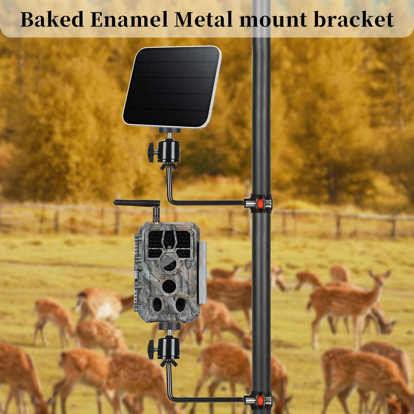 Side-Arm 1" to 1.2" Round Pole Mount for Trail Camera, Heavy-Duty Mounting Bracket with 1/4" Tripod Multi-Pivot for Hunting Cameras & Solar Panels