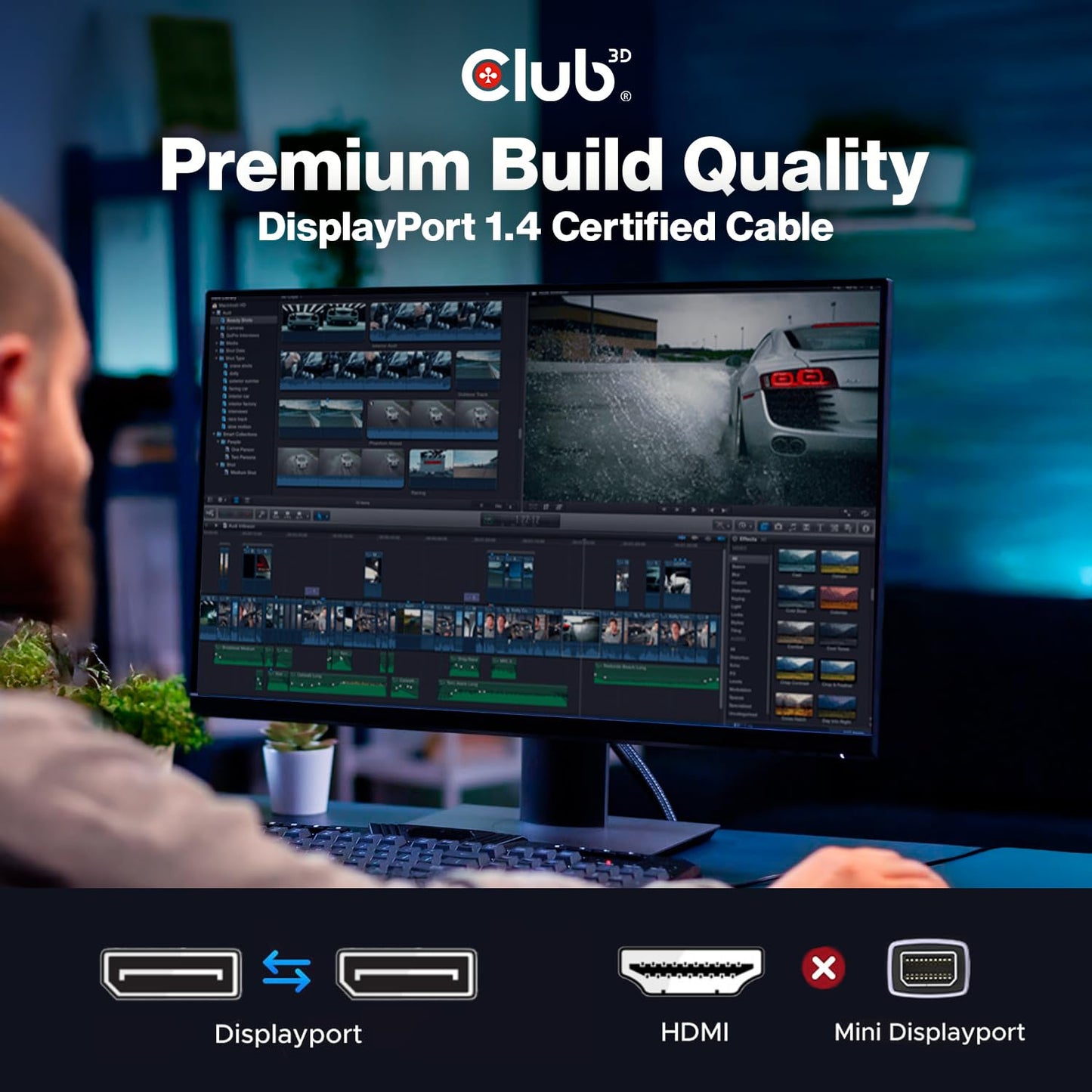 Club3D CAC-2068 VESA Certified DisplayPort to DisplayPort 1.4/Hbr3 M/M Cable DP 1.4 8K 60Hz 2m - 6,56ft