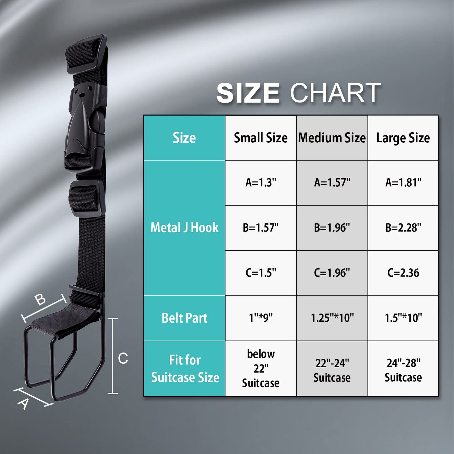 Luggage Hook Strap – Adjustable J Hook Add-a-Bag Strap for Suitcase, Hands-Free Travel Accessory for Carry-On & Extra Bags (Black, Medium)