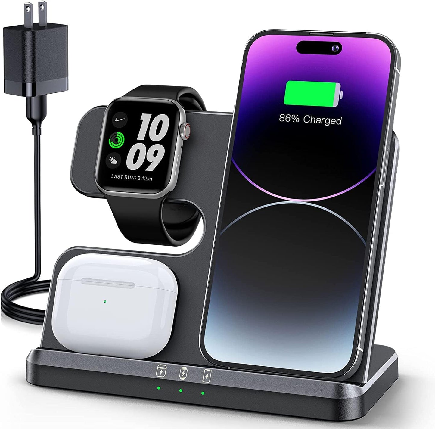 JARGOU 3 in 1 Charging Station for Apple Wireless Charger for iPhone 17 16e 16 15 14 13 12 11 X 8 & for iWatch Charger Wireless Charging Station