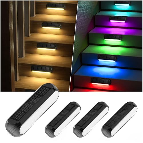 Ahaorigin Solar Outdoor Lights for Deck 4 Pack, Upgraded RGB Solar Fence Lights with Color Changing & Warm White Mode, Waterproof LED Solar Powered