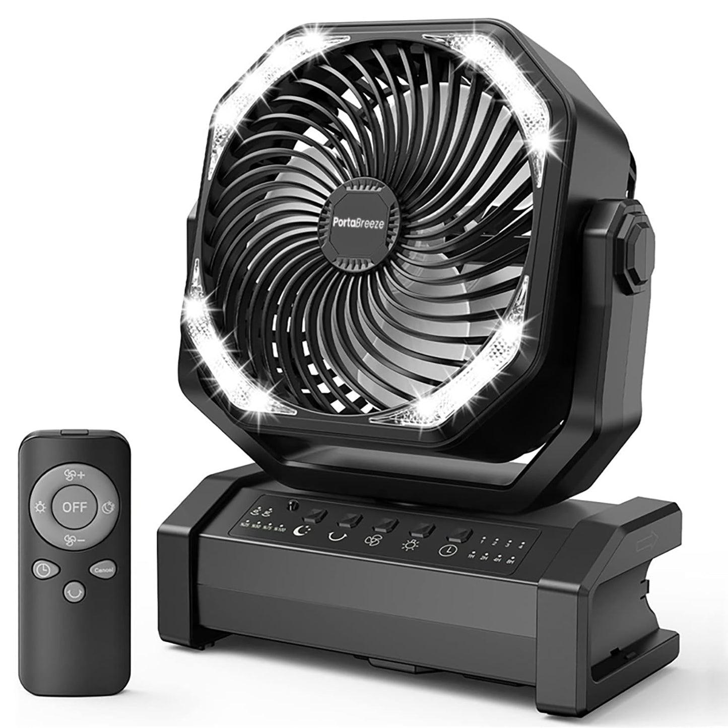Porta Breeze 20000mAh Rechargeable Camping Fan w Light, Portable Battery Operated High Velocity Floor Table Fan; Oscillating w Timer, Remote