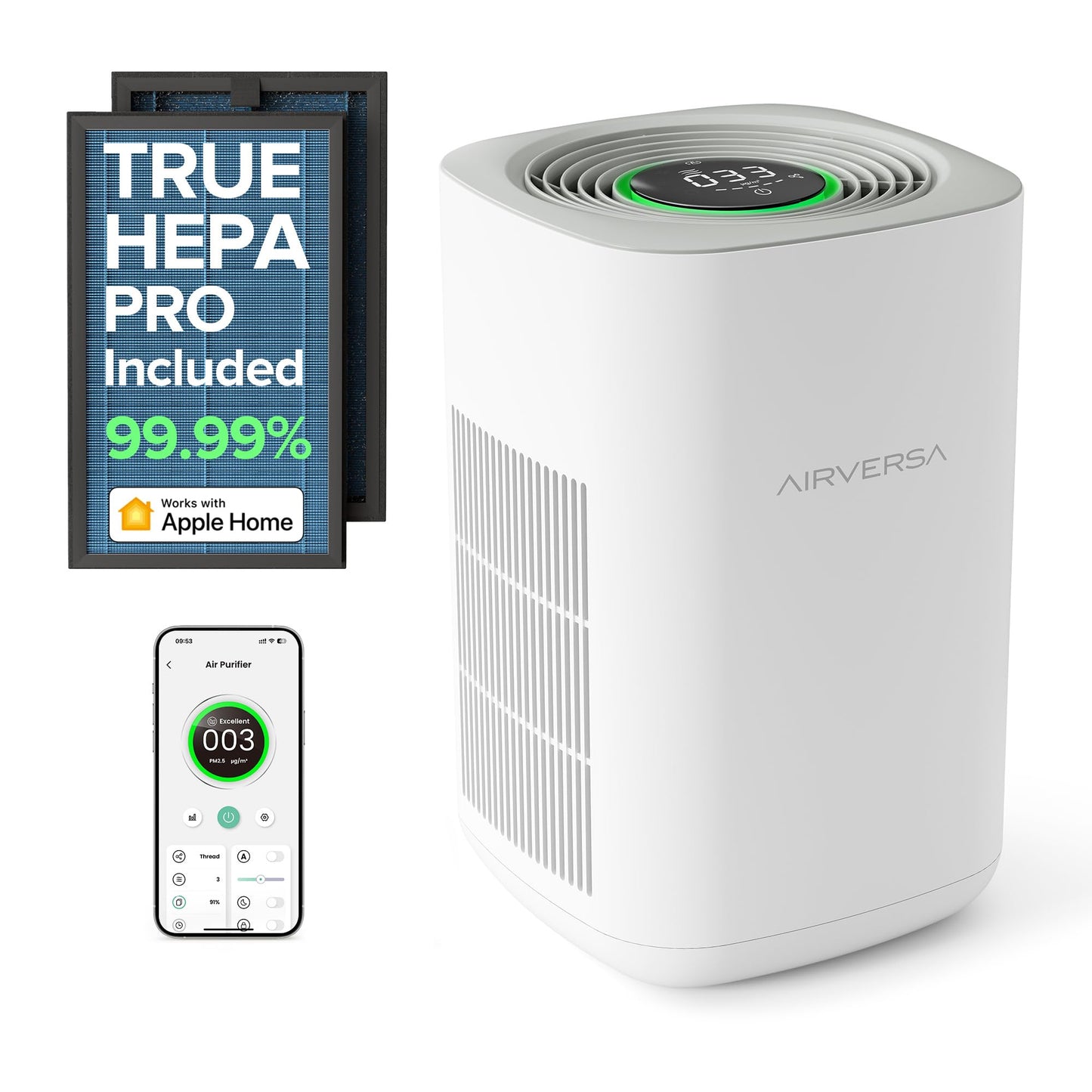 Airversa AP2 Pro HomeKit Smart Air Purifier for Home Large Room, White-2026