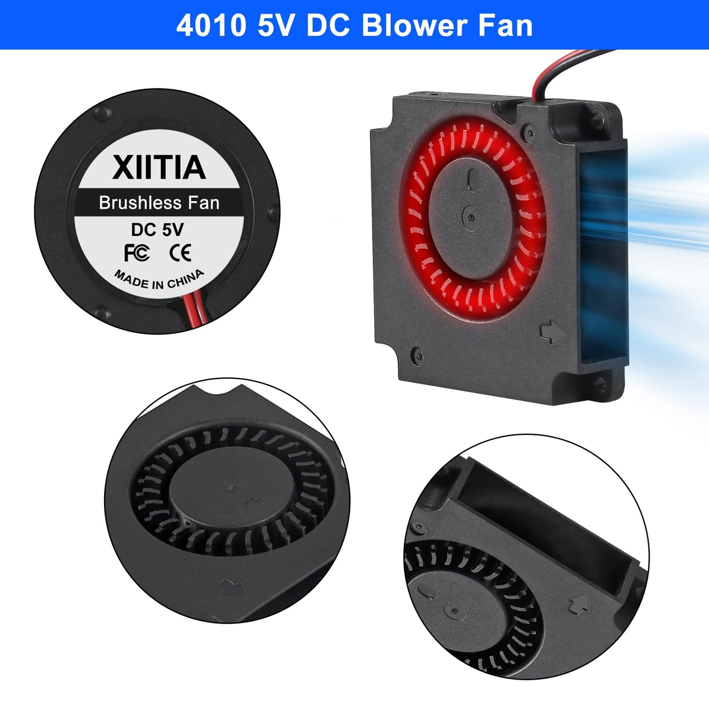 XIITIA 6pcs 4010 5V Turbine Fan 40x40x10mm DC Turbo Fan Bearing Blower Radial Cooling Fans with 2 Pin Terminal for 3D Printer Parts