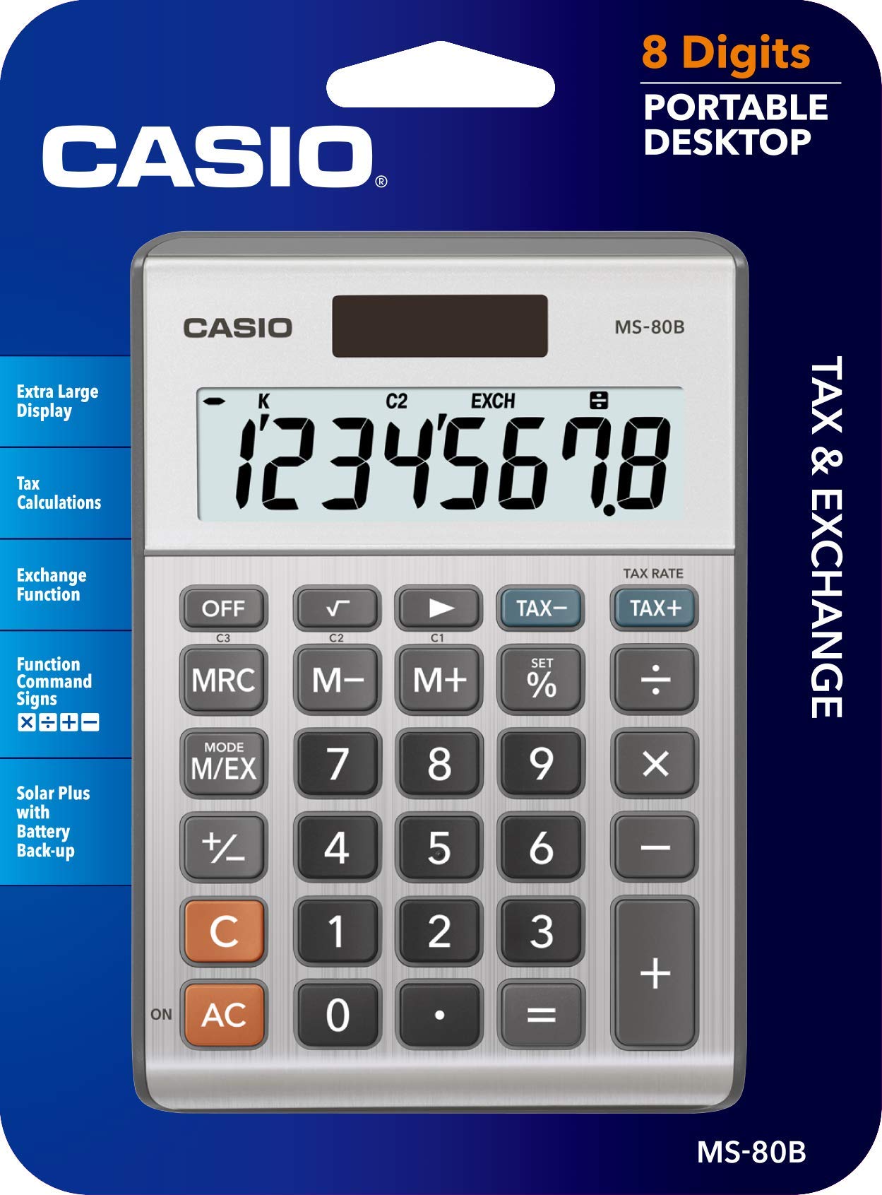 Casio MS-80B Calculator - Desktop Calculator with Tax & Currency Tools | General Purpose | Large Display | Ideal for Home, Office & Everyday Math