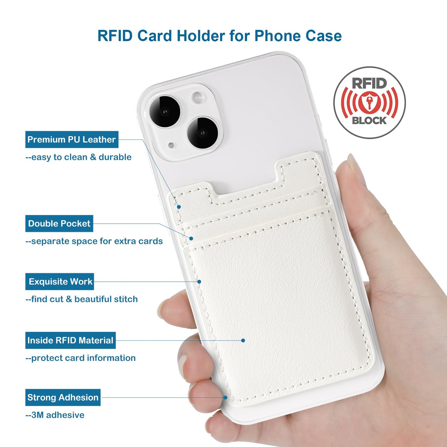 2Pack Phone Wallet,Leather Phone Card Holder Adhesive Stick On Credit Card Pocket for Back of Phone Case iPhone and Android-White,Grey