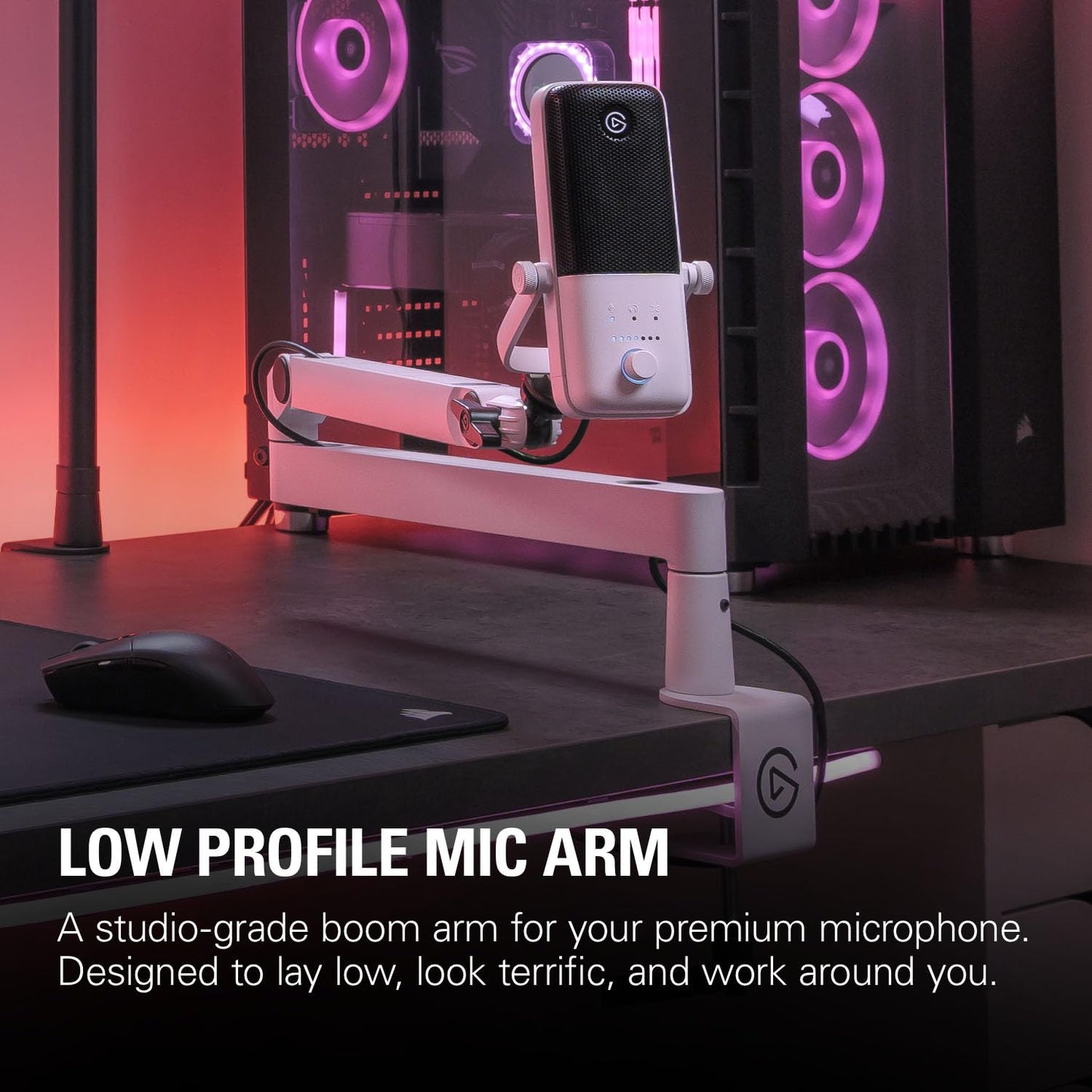 Elgato Wave Mic Arm LP White - Premium Low Profile Microphone Arm with Cable Management, Desk Clamp, Versatile Mounting and Fully Adjustable, perfect
