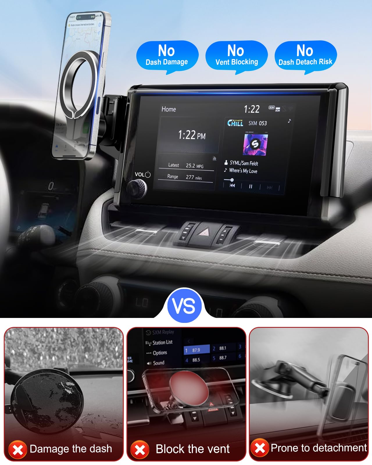 pop-tech Magnetic Car Mount for Toyota RAV4 2019 2020 2021 2022 2023 2024 2025 : for MagSafe Strong Magnets RAV 4 Cell Phone Holder 7/8-Inch Touch