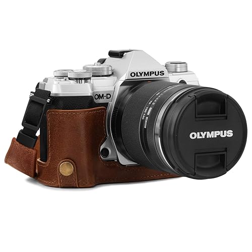 MegaGear MG1865 Ever Ready Genuine Leather Camera Half Case Compatible with Olympus OM-D E-M5 Mark III - Brown