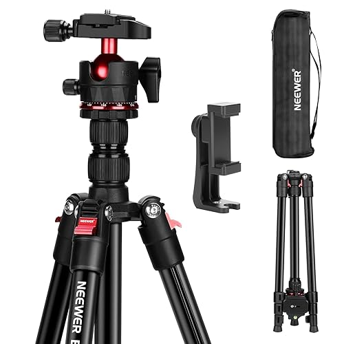 NEEWER Basics Travel Tripod for Camera, 72" Compact Lightweight Portable DSLR Stand, Ball Head, Arca Type QR Plate, Cell Phone Holder Compatible