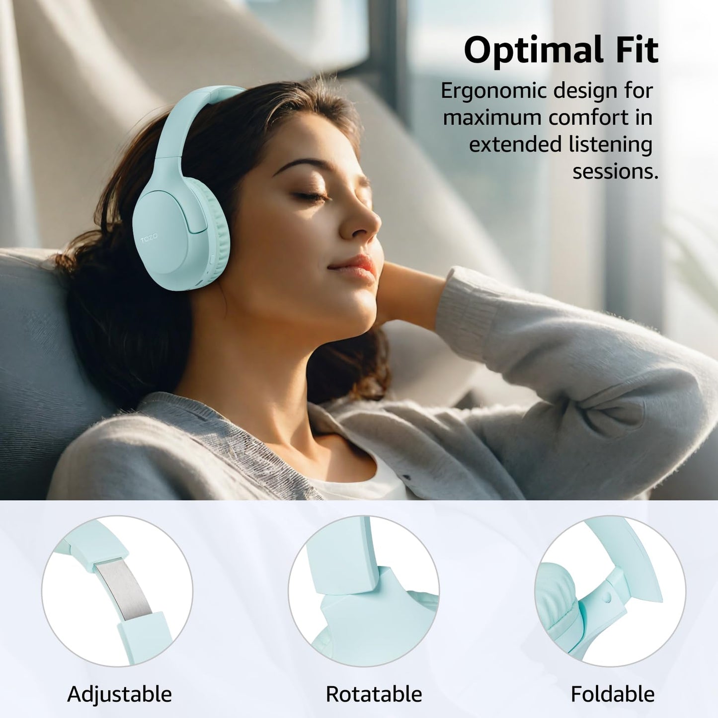 TOZO HA1 Bluetooth 5.4 Over Ear Headphones, 70H Playtime with Mic, Foldable Wireless Headset, Deep Bass Stereo Sound Customizable 32 EQ Music Mode…