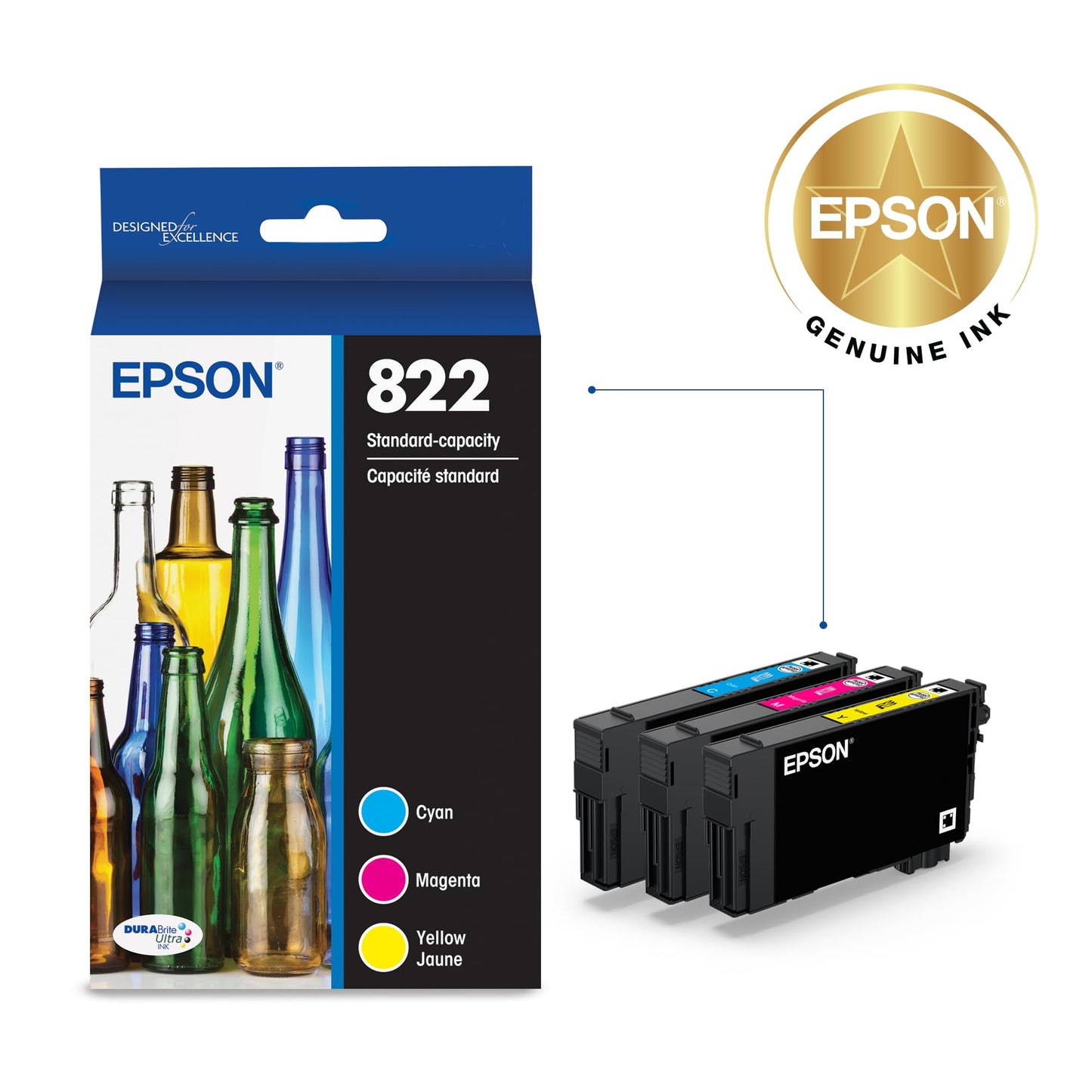 EPSON 822 DURABrite Ultra Ink Standard Capacity Color Cartridge Combo Pack (T822520-S) Works with WorkForce Pro WF-3820,3823, 4820, 4830, 4833, 4834
