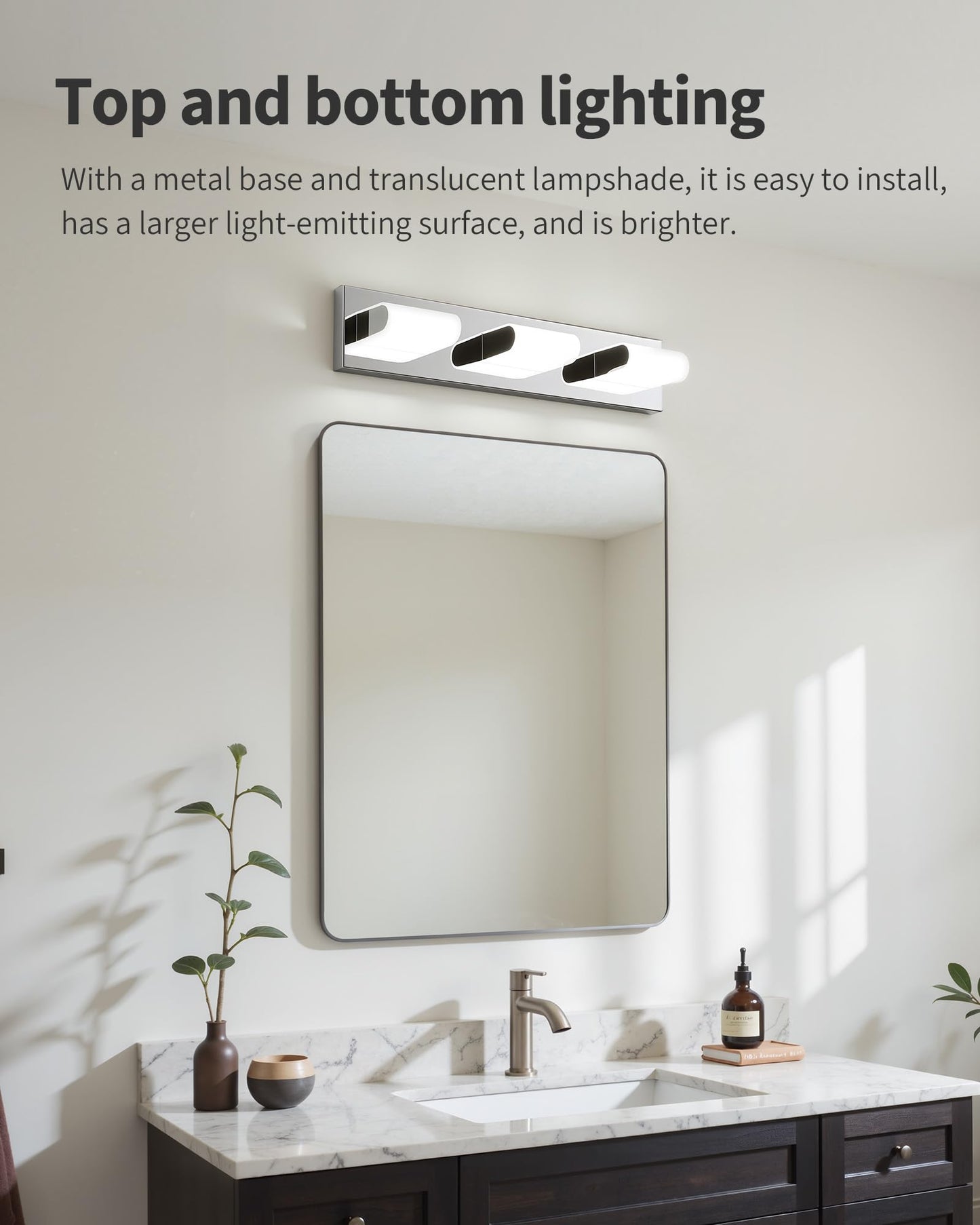 KDG LED Modern Bathroom Vanity Light Fixtures, 3 Lights Stainless Steels Silver 5000K Wall Lighting Over Mirror, Lights for Dressing Room, Bedroom