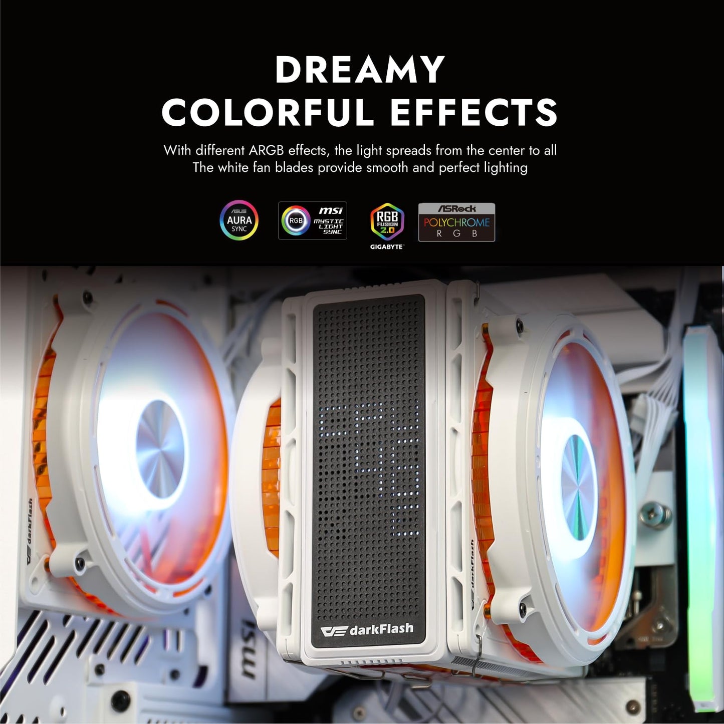 darkFlash E400 Plus CPU Air Cooler, 4 Copper Heat Pipes, Dual 120mm PWM ARGB Fans 2200RPM,Digital Display Top,Intel LGA1851 1700 1200 115X 1366