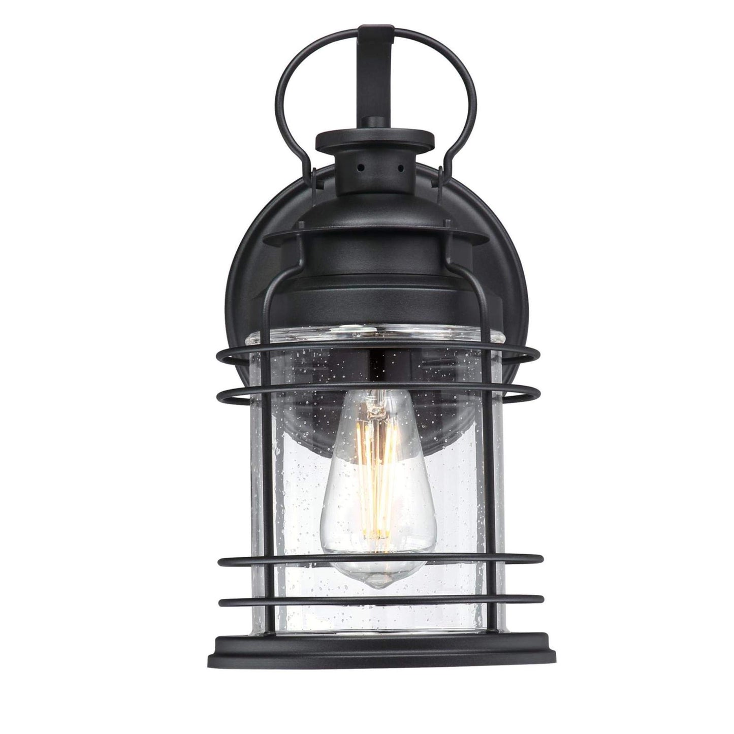 Westinghouse 6112500 Kellen Nautical-Style One-Light Outdoor Wall Light, Textured Black Finish, Clear Seeded Glass