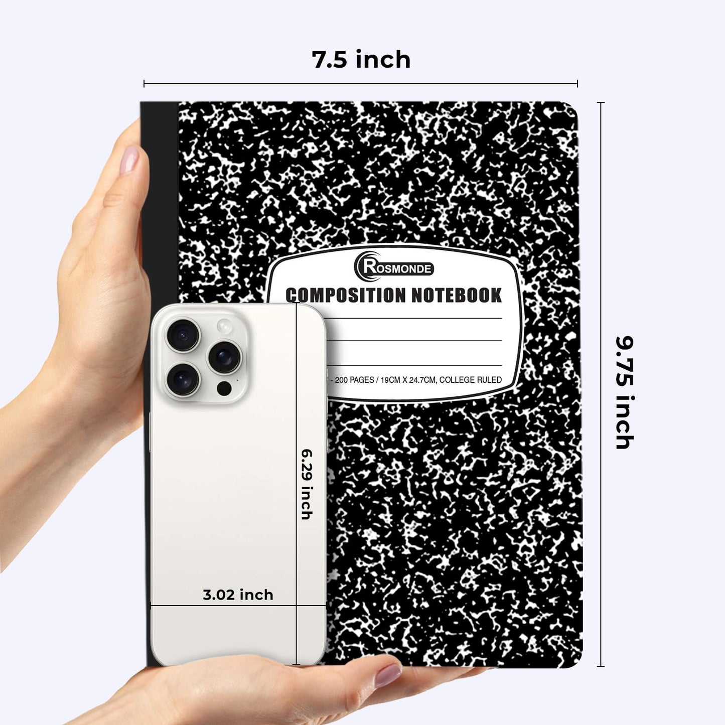 Rosmonde 2000 Pack Composition Notebooks Bulk, College Ruled, Black Marble