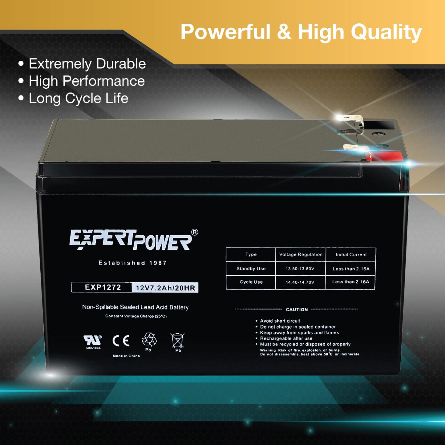 ExpertPower® 12V 7.2AH Sealed Lead Acid (SLA) Rechargeable Battery for Security Alarm System With F2 Terminals || EXP1272