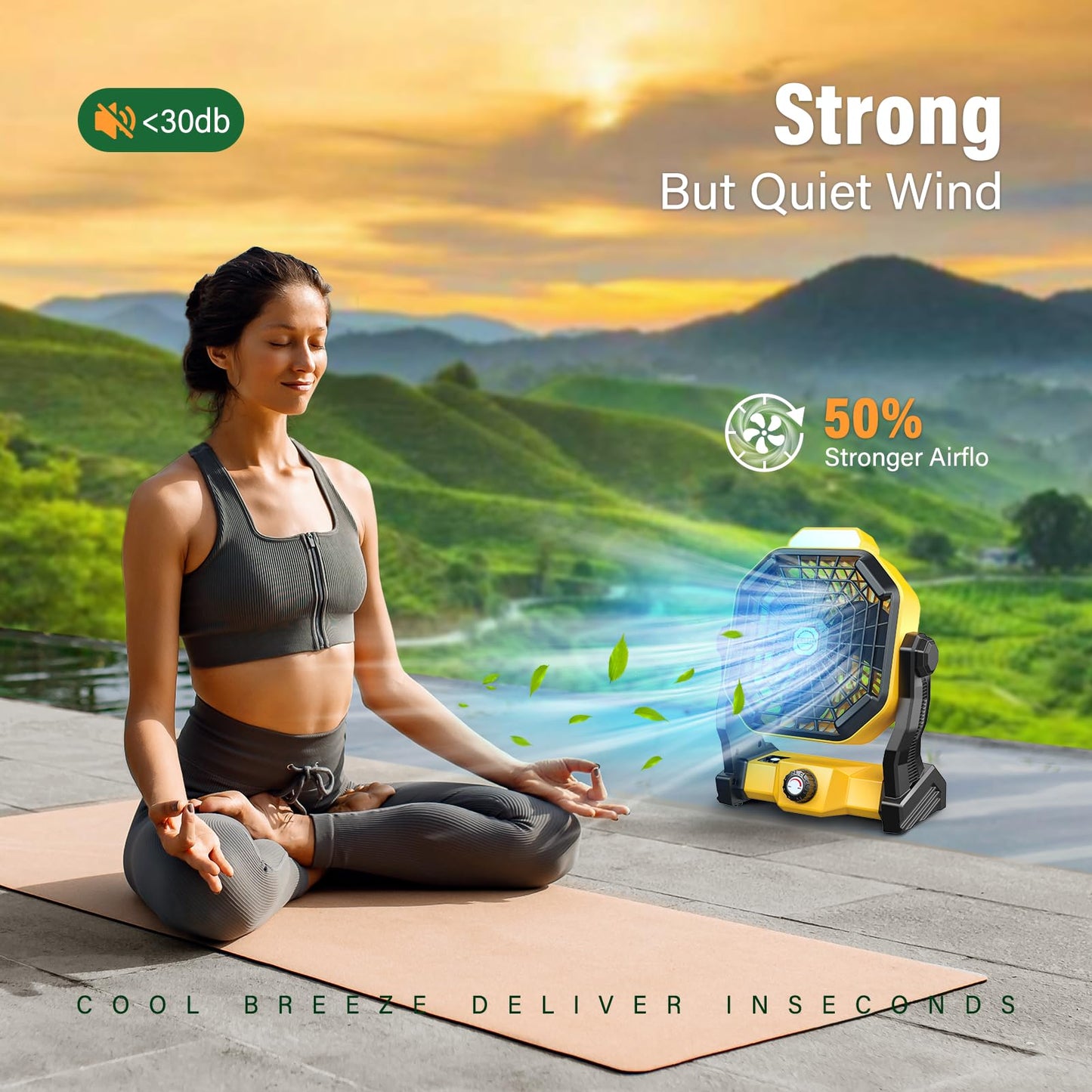 JINLICTE Solar Fan with LED Lantern, Camping Fan with 7W Solar Panel, Rechargeable Solar Powered for Outside, Quiet Battery Operated Tent for Picnic