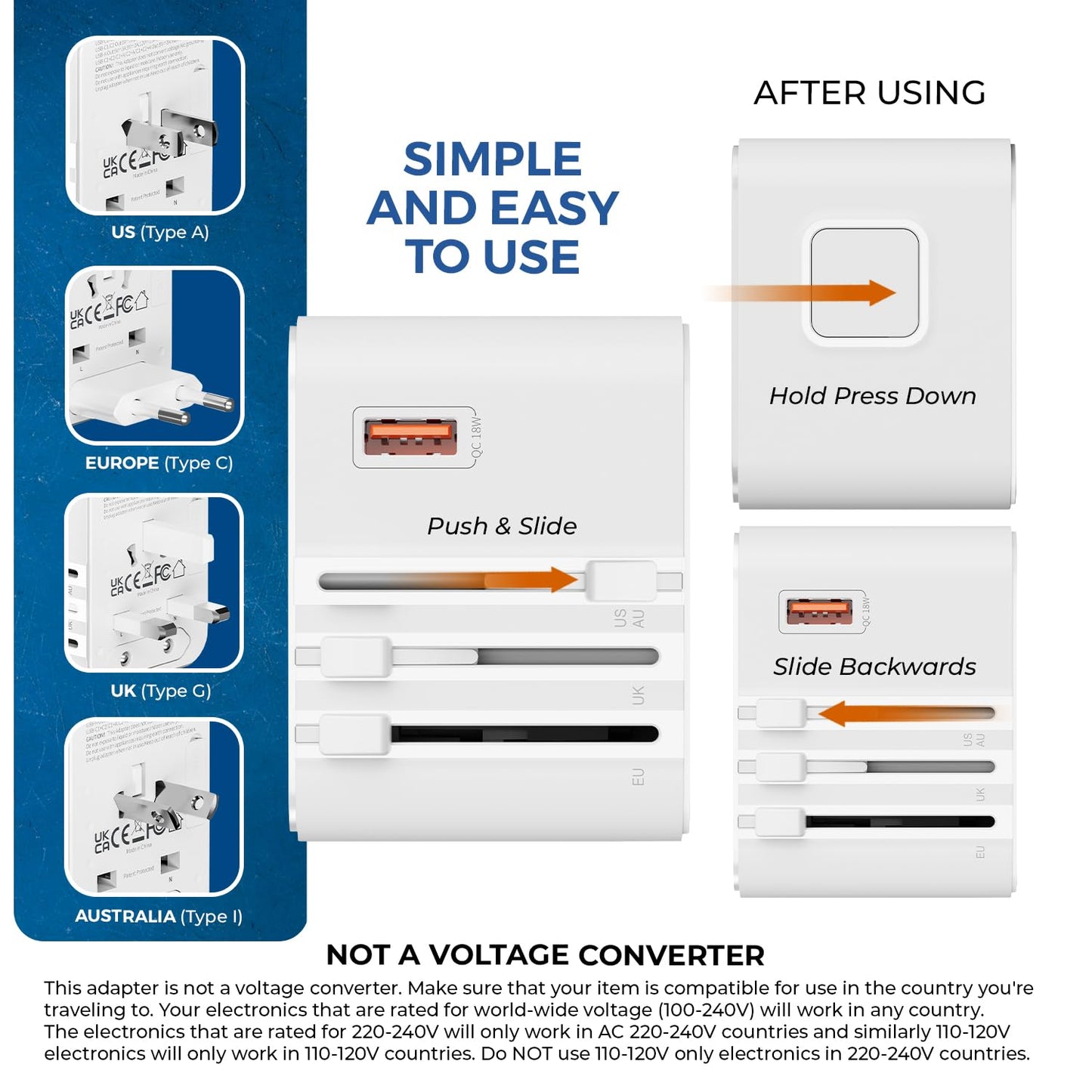 OREI World Travel Plug Adapter - 2 USB + 1 Universal Outlets - Slots for Europe, Asia, China, Japan, Africa - Perfect for Cell Phones, Tablets…