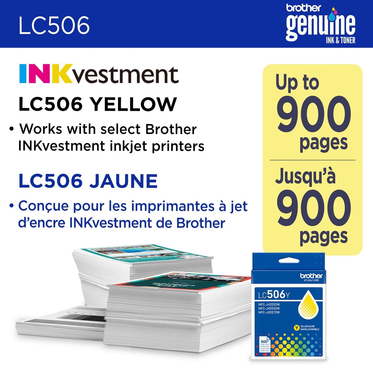 Brother Genuine LC506Y Standard Yield Yellow Ink Cartridge (for use INKvestment 4355, 4555, and 4557 Printers)