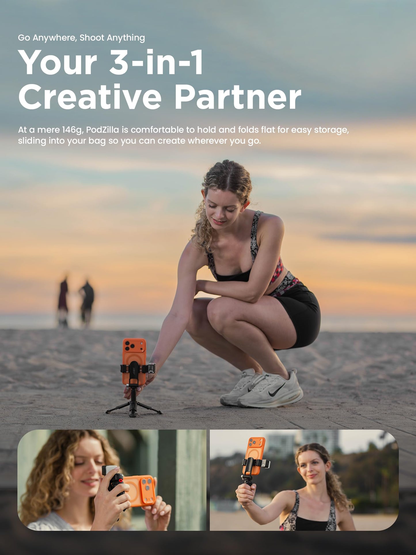 JOBY TelePod Mini Mini Selfie Stick Tripod with Bluetooth Remote, Compact Portable Phone Tripod, Extendable Hand Grip & Desktop Stand