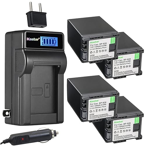 Kastar 4-Pack BP-828 Battery and LCD AC Charger Compatible with Canon XF400, XF405, XA10, XA11, XA15, XA20, XA25, XA30, XA35, XA40, XA45, XA50, XA55