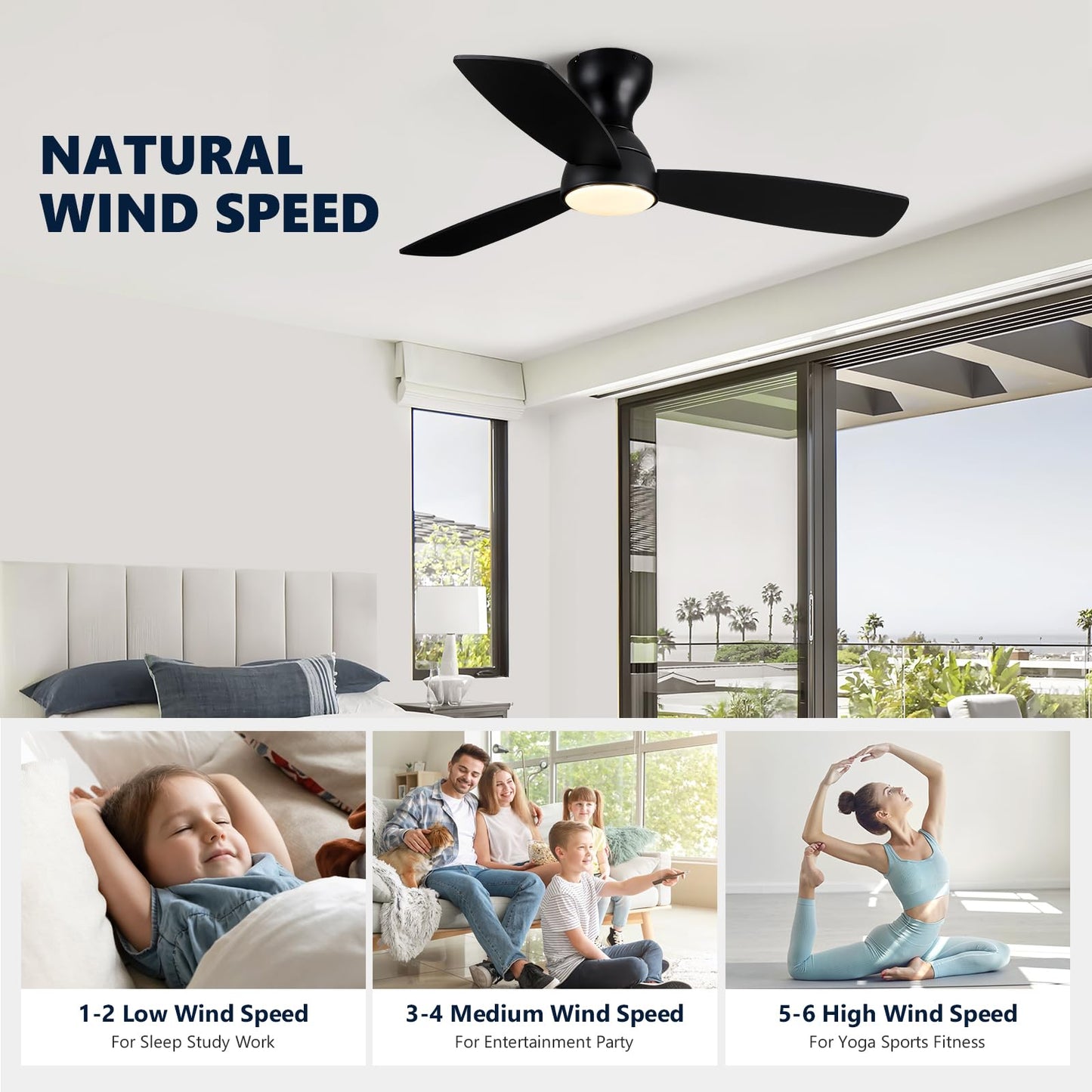 MOOONICHE 42" Ceiling Fan with Light and Remote, Small Quiet Low Profile Fandelier, Flush Mount Fan Lights with Memory Function, 3CCT, Dimmable