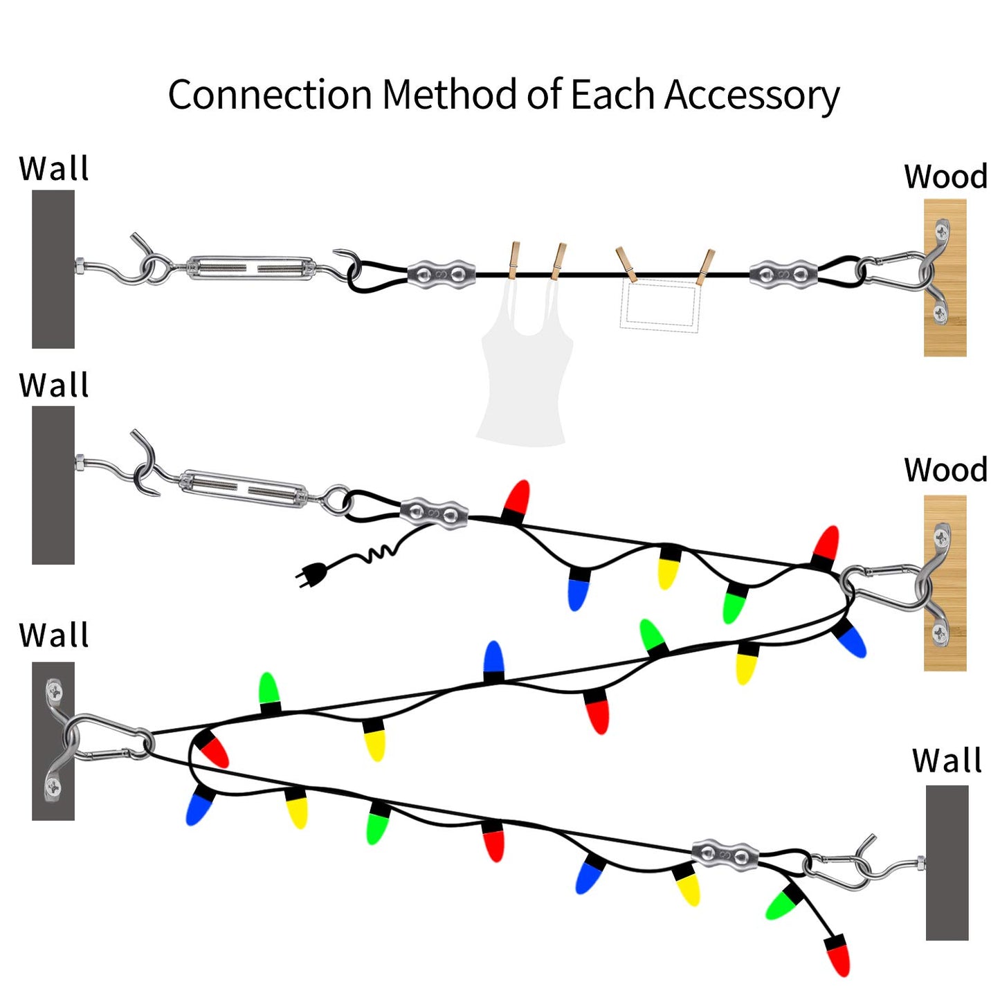 String Lights Hanging Kit,Globe String Lights Suspension Kit,Outdoor Light Guide Wire,Includ 164 FT Nylon-Coated Stainless Steel Wire Rope
